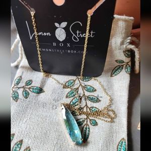 Lemon Street Box 18K Gold Plated Nickel Free Faceted Blue Teardrop Necklace